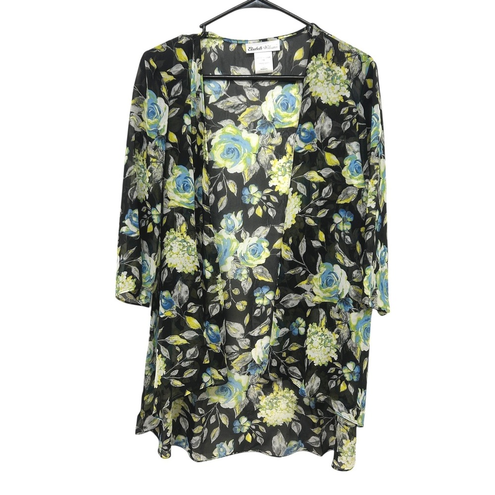 Floral Sheer Kimono Cardigan Duster PM Black Blue‎ Green Boho Romantic Layering